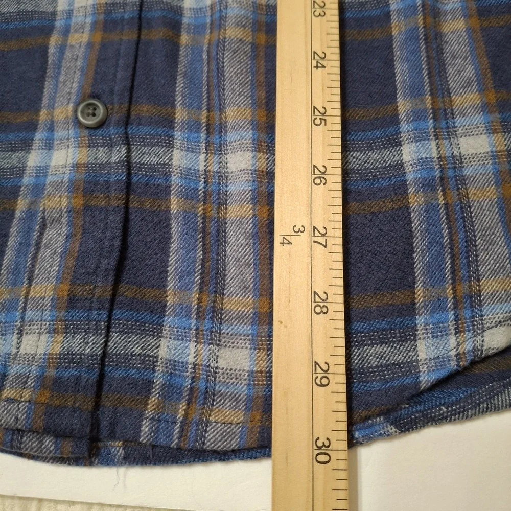 Eddie Bauer Shirt Mens Medium Insignia Blue Canyon Plaid Twill Flannel Button Up